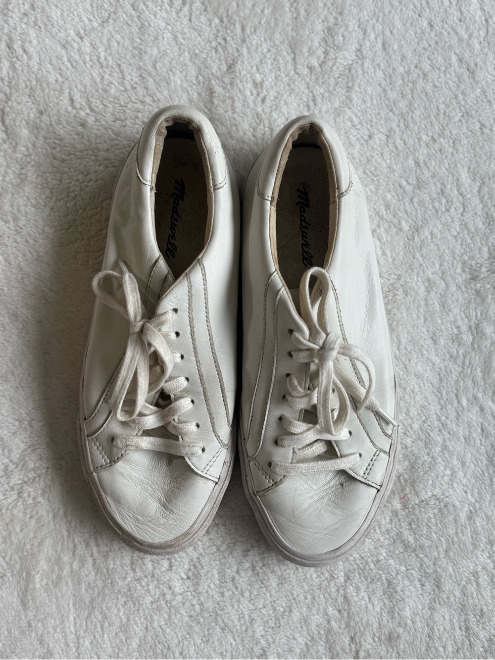Madewell Sidewalk Low-Top Leather Sneakers — White — Size 7